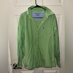 American Eagle Outfitters Green Striped Men's Shirt